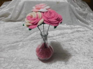 Vase of Crochet Roses - White/Light Pink, Cream/Pink and Pink